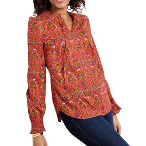 Talbots floral lattice print bohemian cotton top size M like new condition